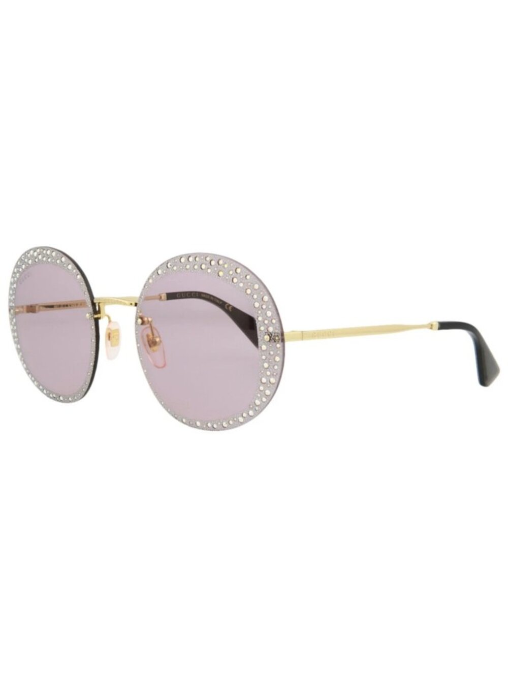 New Gucci Women's Sunglasses Round Oval Metal Frame Gold Gold Violet